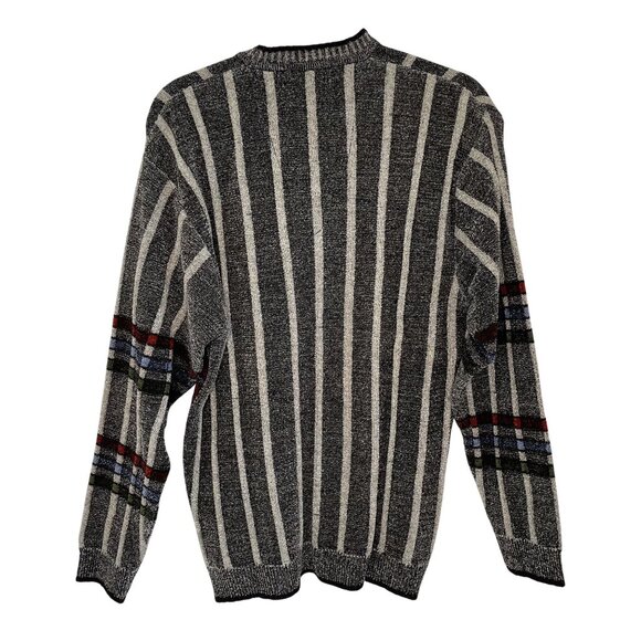 Goldberg Winter Wear 3D Knit V-Neck Sweater Gray Striped Geometric Pattern, 40 - Picture 2 of 8